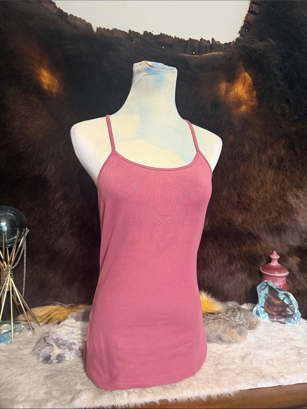 Prana Rose Pink Spaghetti Strap Tank Top with built in bra M (5235)